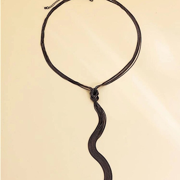 Y Lariat Gunmetal Tassel Fringe Knot Statement Necklace - Picture 5 of 7